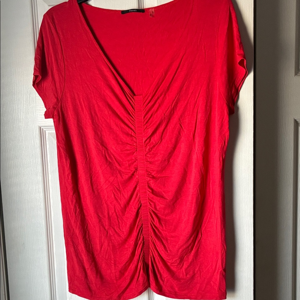 Tahari Red Short Sleeve Ruched Tee Size XL